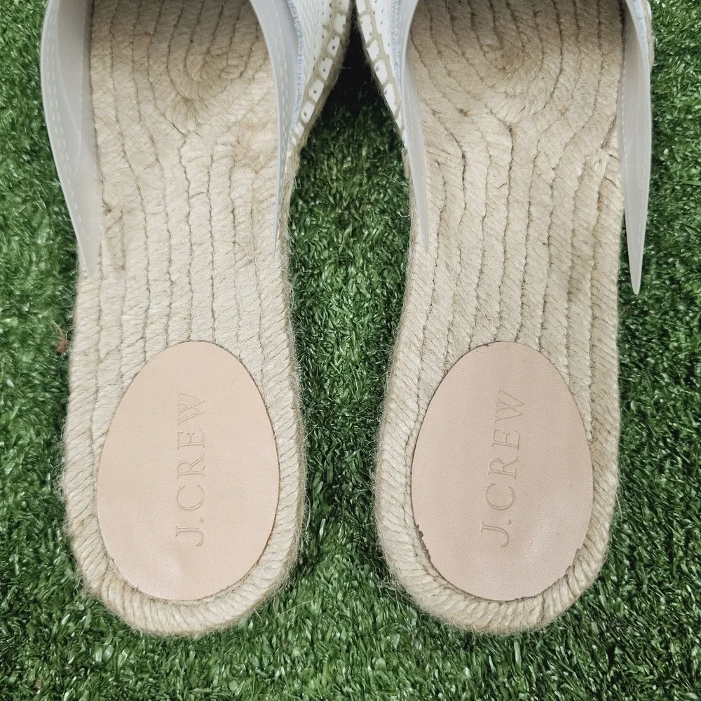 J.Crew Valencia White Perforated Leather Slip On Espadrille Slides Womens 9